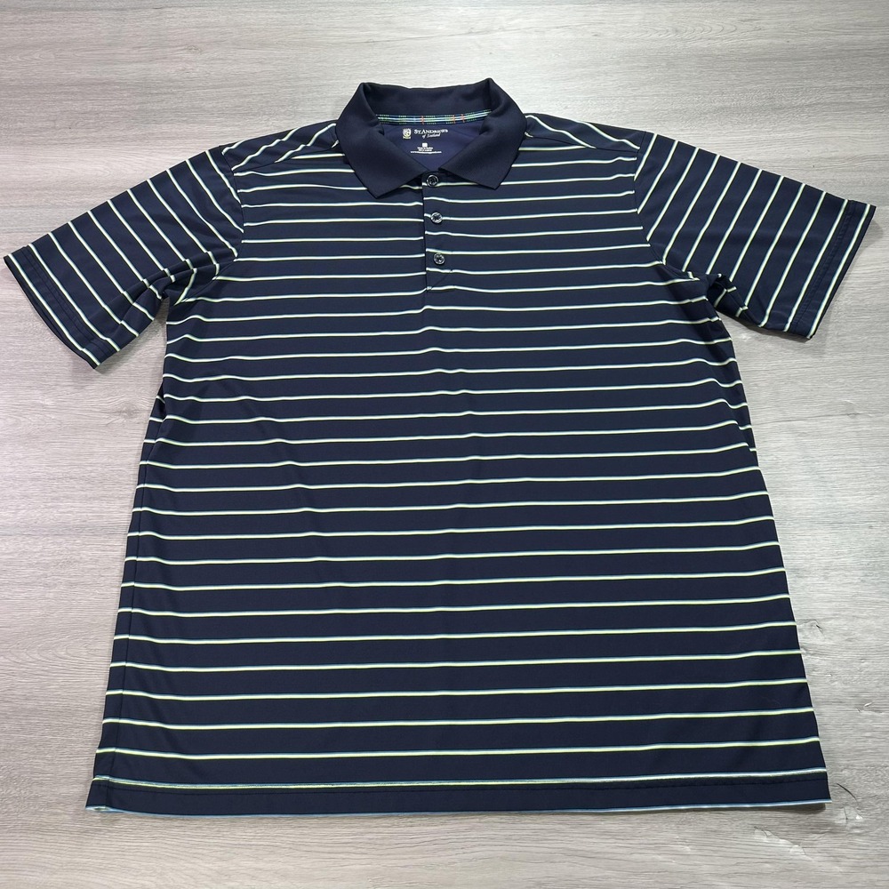 St Andrews Polo Shirt Mens XL Striped Golf Performance Polyester‎